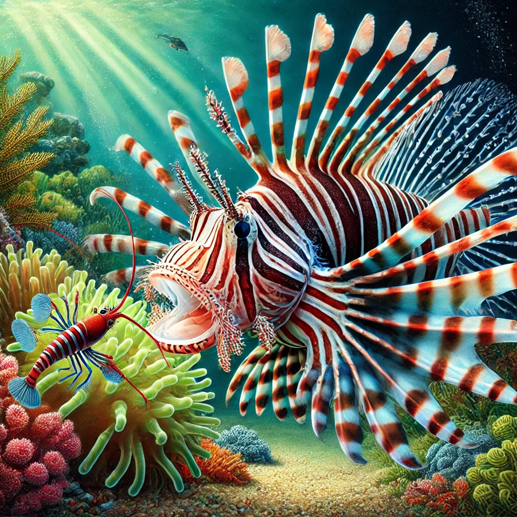 Dwarf Lionfish eating food